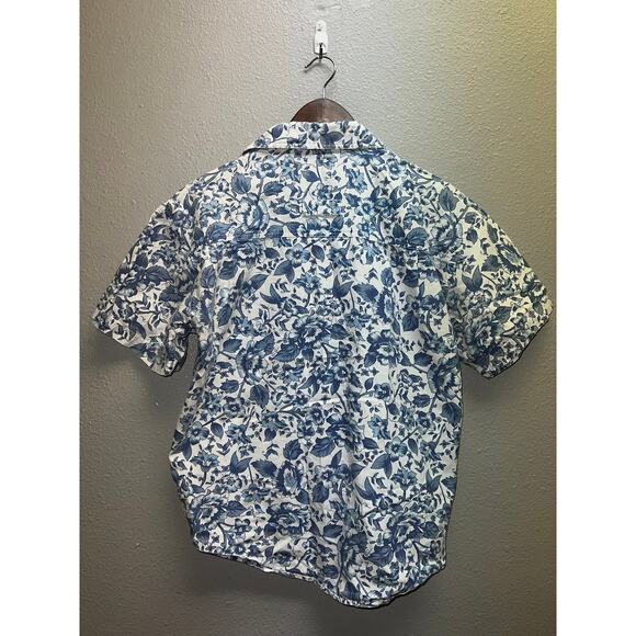 Vintage Ilio Floral Button Up Shirt ilio Short Sleeve White Blue 90s 1990s Small - Picture 7 of 10